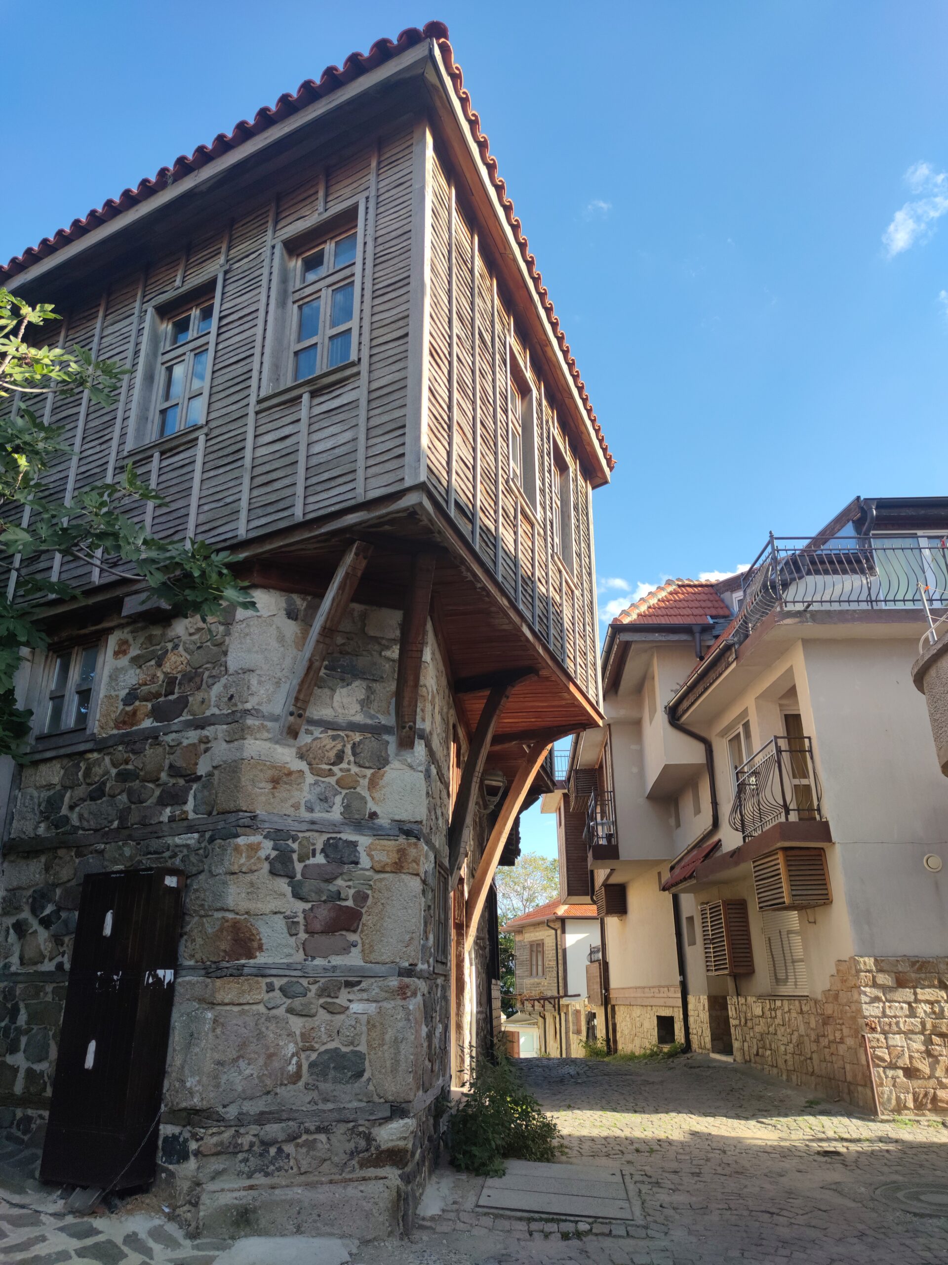 7. A cobbled streets with traditional houses scaled